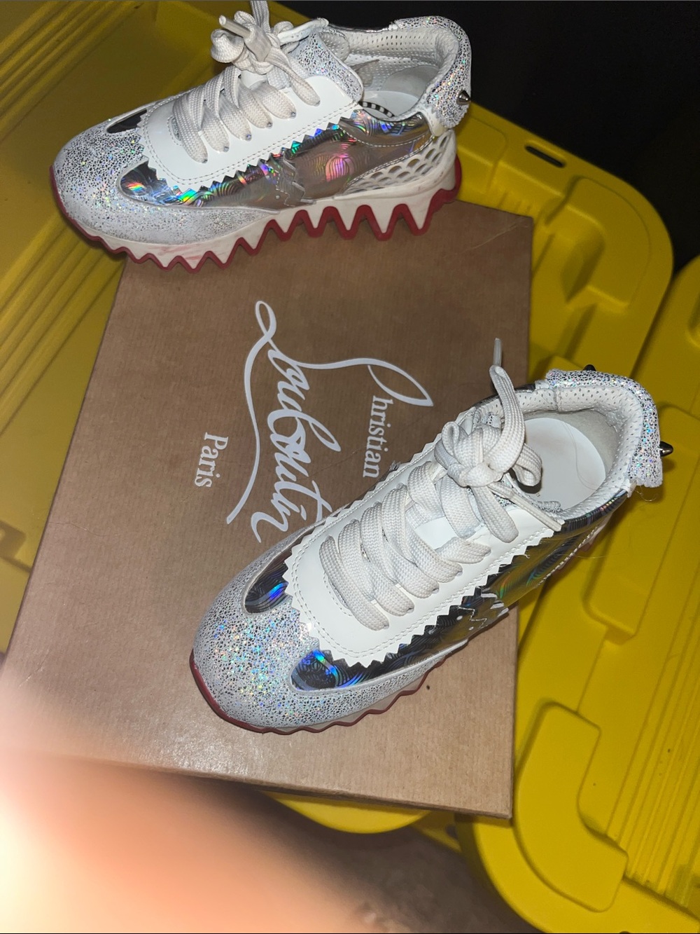 Christian Louboutin Holographic Glitter Sneakers with Red bottoms